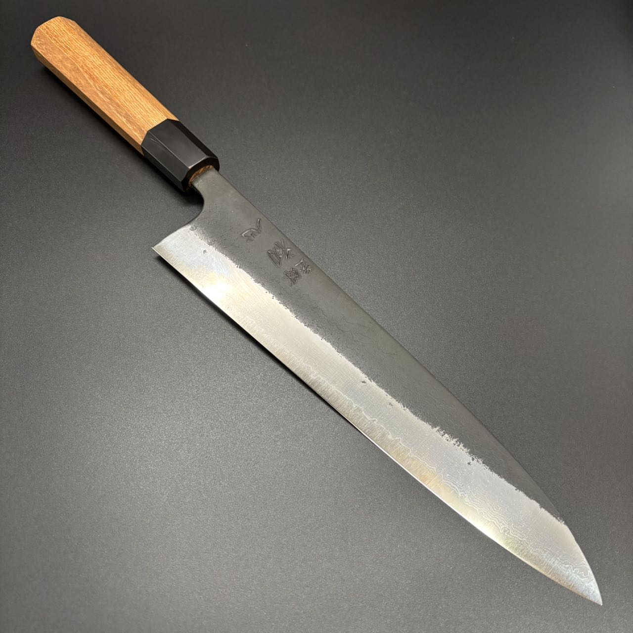 Gyuto Super-Blue Kurouchi Damascus Yuzu 240mm