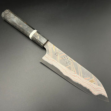 Santoku Blue-2 Blackened Damascus Walnut-Resin 180mm