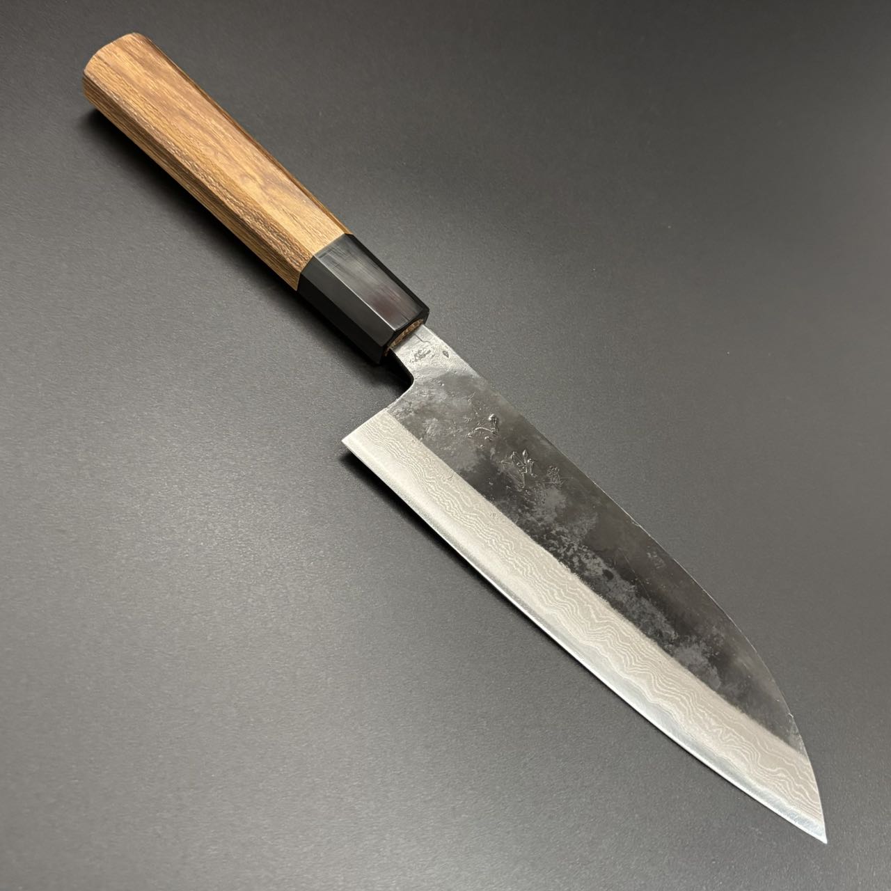 Santoku Blue-2 Kurouchi Damascus Yuzu 165mm