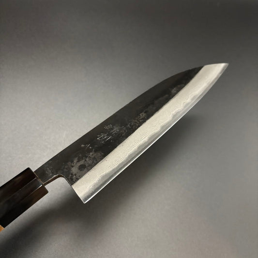 Santoku Blue-2 Kurouchi Damascus Yuzu 165mm