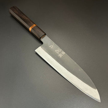 Santoku Blue-2 Kurouchi  Ebony 180mm 2-Handle-Type