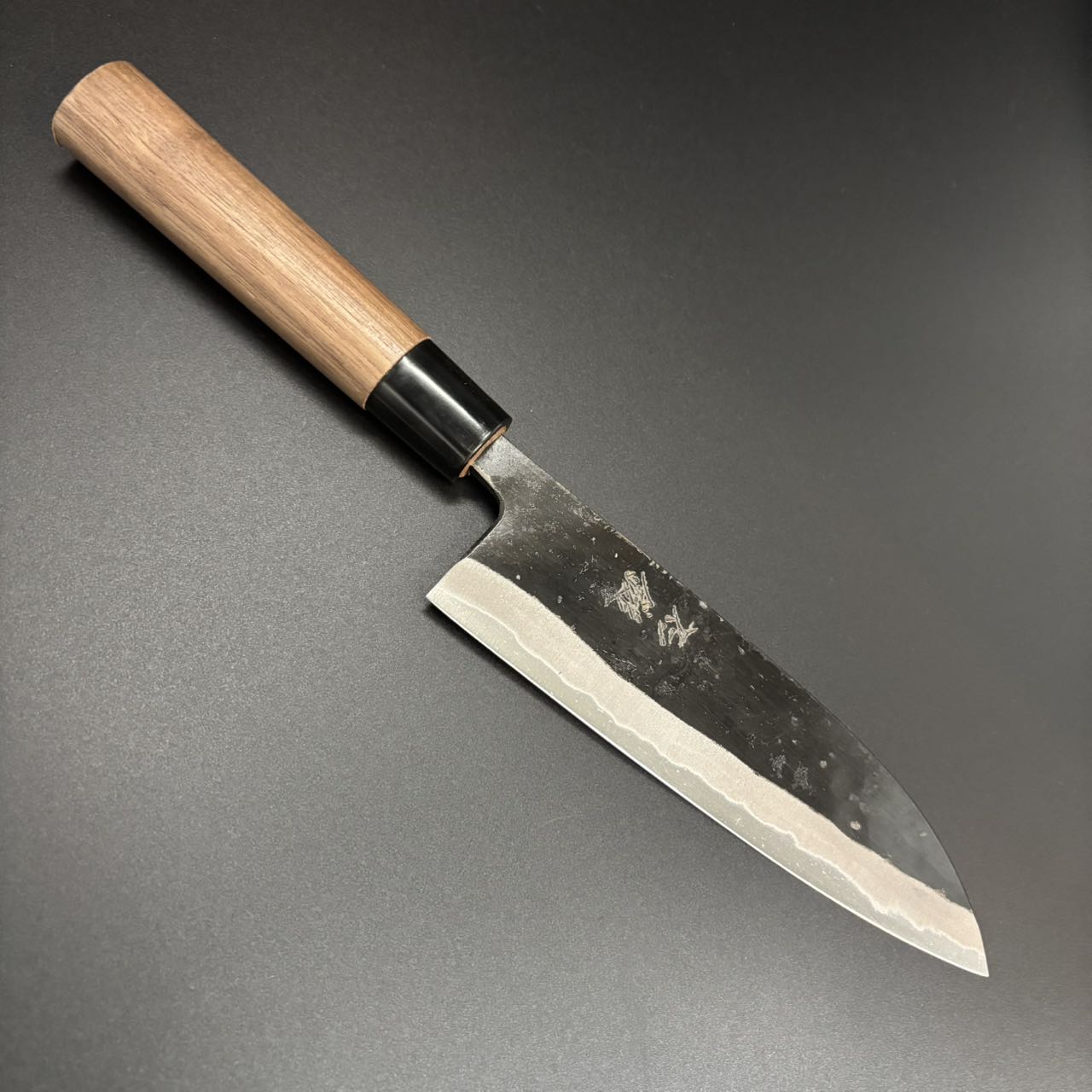 Santoku Blue-2 Kurouchi Walnut 165mm 2-Handle-Type