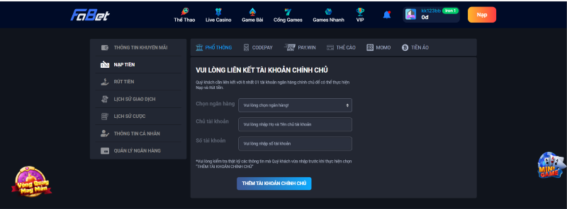 Các thao tác thực hiện tại Fabet