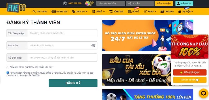 Hướng dẫn đăng ký, đăng nhập Five88 đúng quy trình