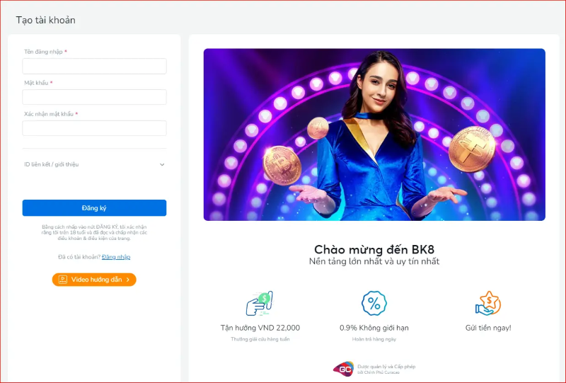 Hướng dẫn cách đăng ký và đăng nhập BK8